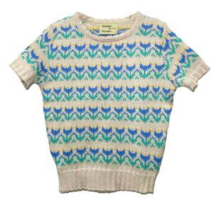 Wander and Wonder girls knit crew neck short sleeve sweater floral NWT 7-8